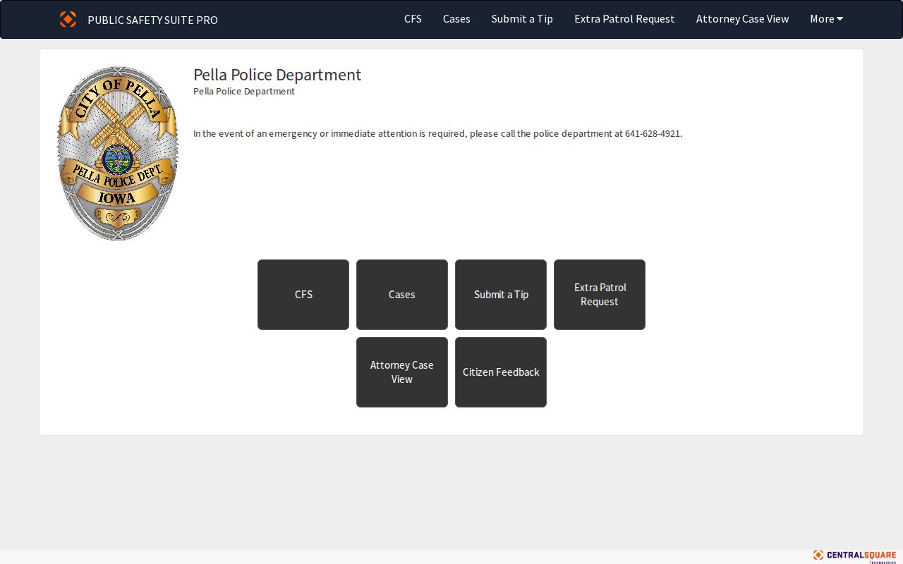 Pella Police public case portal search screen