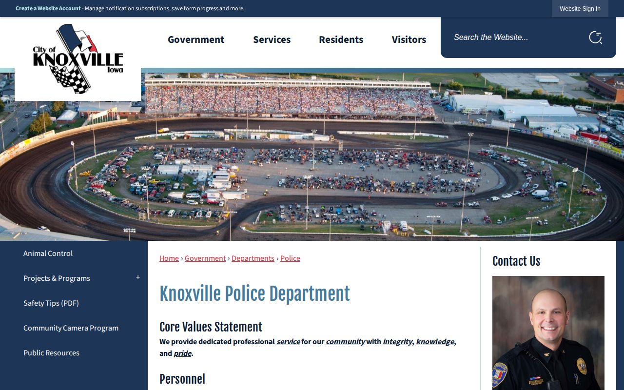 Official Knoxville Police Department page with contacts and report links